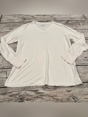 WinterSilks Women's Midweight V-Neck Long Sleeve Top Cream 100% silk size LG